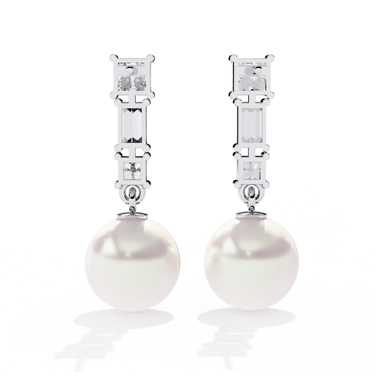 Luminara Princess & Baguette Pearl Drop Lab Grown Diamond Earrings - Ophiratbf