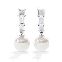 Luminara Princess & Baguette Pearl Drop Lab Grown Diamond Earrings - Ophiratbf
