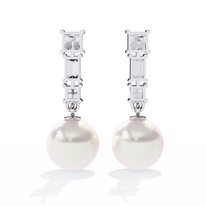 Luminara Princess & Baguette Pearl Drop Lab Grown Diamond Earrings