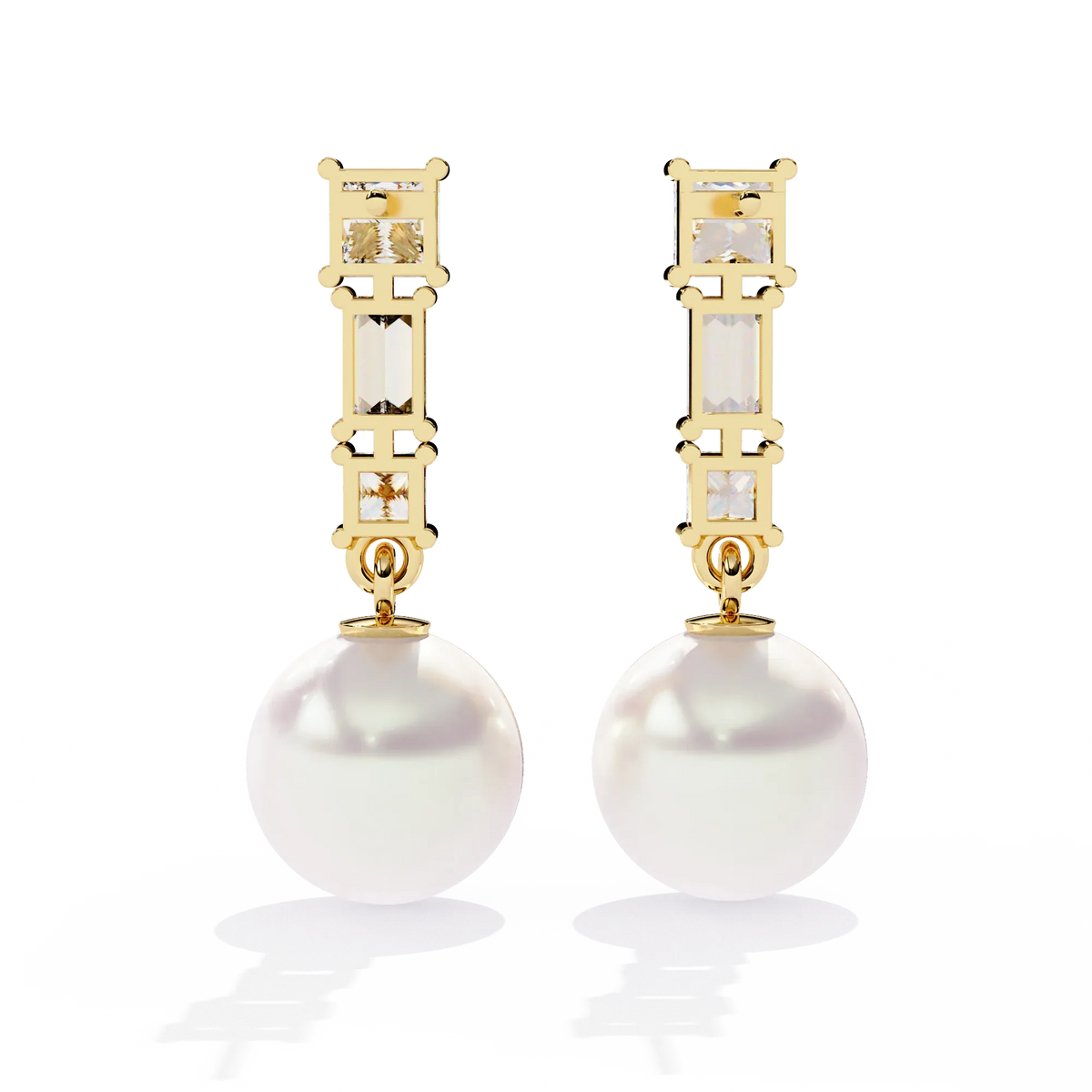 Luminara Princess & Baguette Pearl Drop Lab Grown Diamond Earrings - Ophiratbf