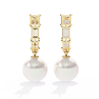 Luminara Princess & Baguette Pearl Drop Lab Grown Diamond Earrings - Ophiratbf