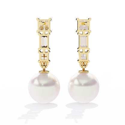 Luminara Princess & Baguette Pearl Drop Lab Grown Diamond Earrings