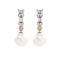 Luminara Princess & Baguette Pearl Drop Lab Grown Diamond Earrings - Ophiratbf