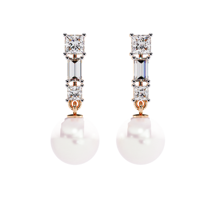 Luminara Princess & Baguette Pearl Drop Lab Grown Diamond Earrings