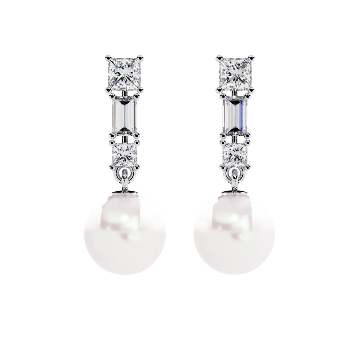 Luminara Princess & Baguette Pearl Drop Lab Grown Diamond Earrings - Ophiratbf