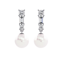 Luminara Princess & Baguette Pearl Drop Lab Grown Diamond Earrings - Ophiratbf