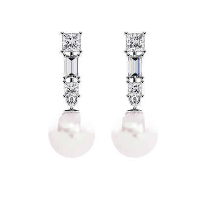 Luminara Princess & Baguette Pearl Drop Lab Grown Diamond Earrings
