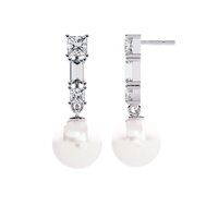 Luminara Princess & Baguette Pearl Drop Lab Grown Diamond Earrings - Ophiratbf