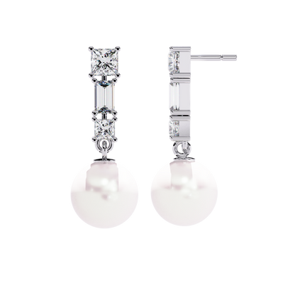 Luminara Princess & Baguette Pearl Drop Lab Grown Diamond Earrings