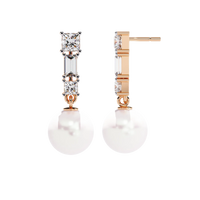 Luminara Princess & Baguette Pearl Drop Lab Grown Diamond Earrings - Ophiratbf