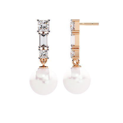 Luminara Princess & Baguette Pearl Drop Lab Grown Diamond Earrings