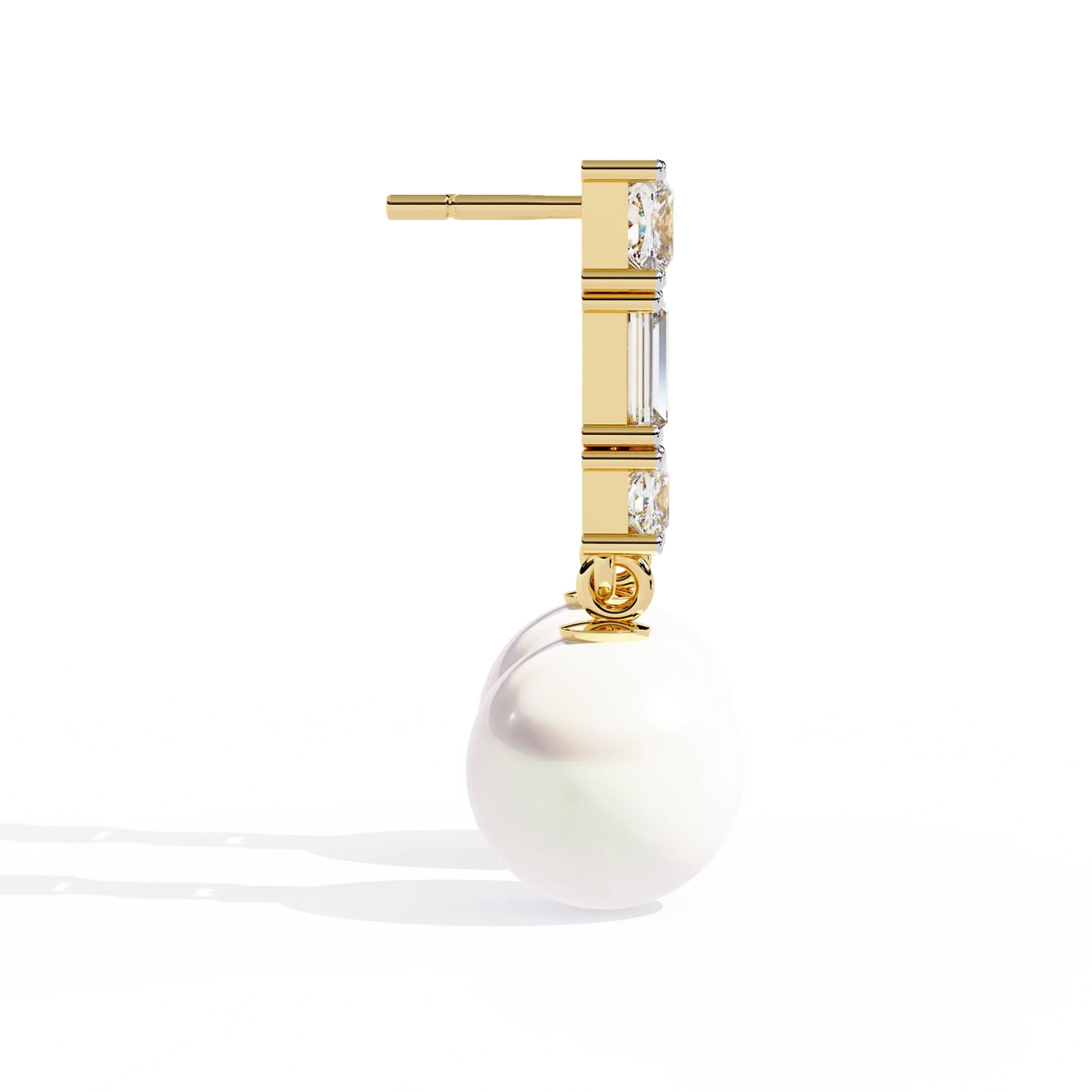 Luminara Princess & Baguette Pearl Drop Lab Grown Diamond Earrings - Ophiratbf