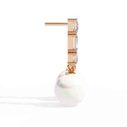 Luminara Princess & Baguette Pearl Drop Lab Grown Diamond Earrings