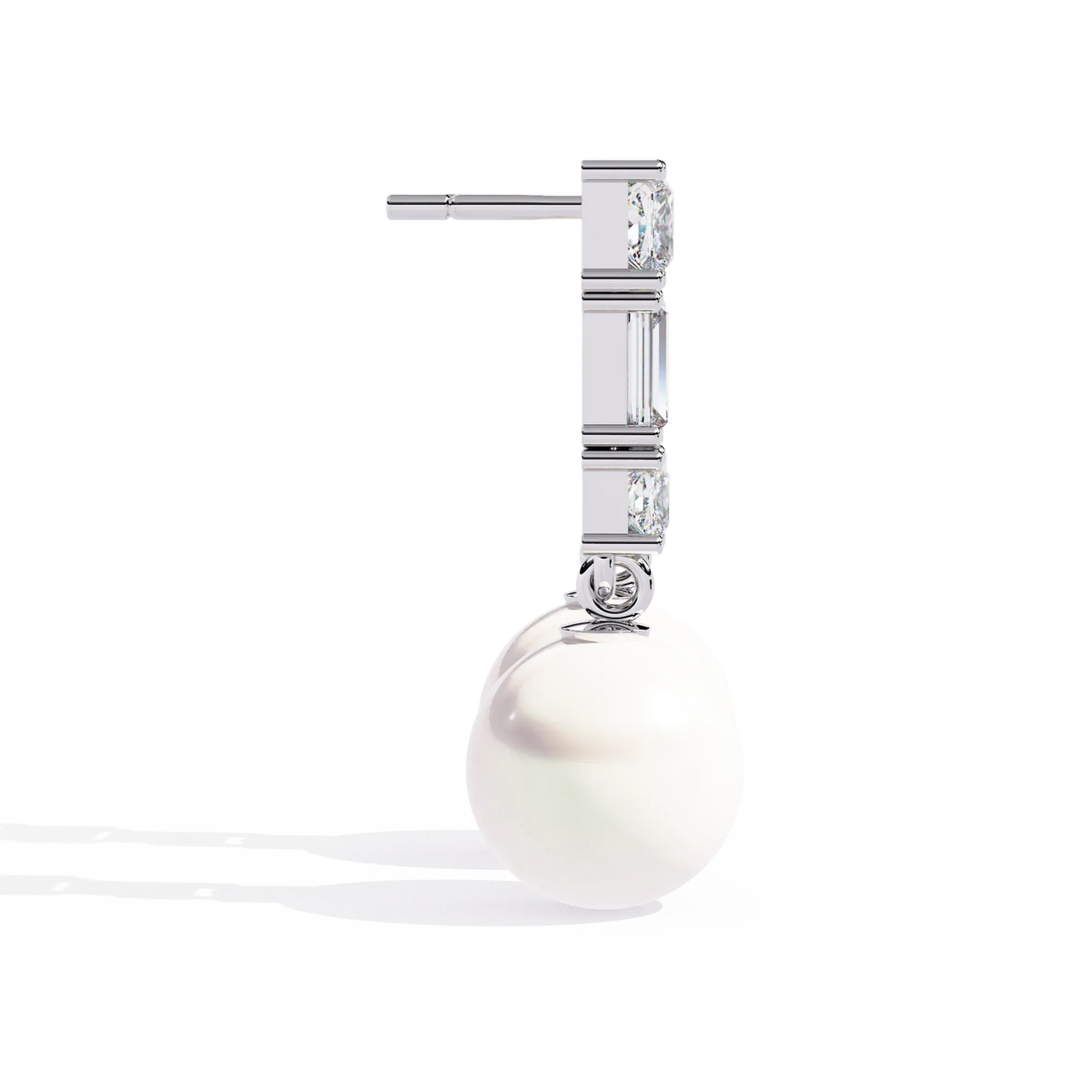 Luminara Princess & Baguette Pearl Drop Lab Grown Diamond Earrings - Ophiratbf