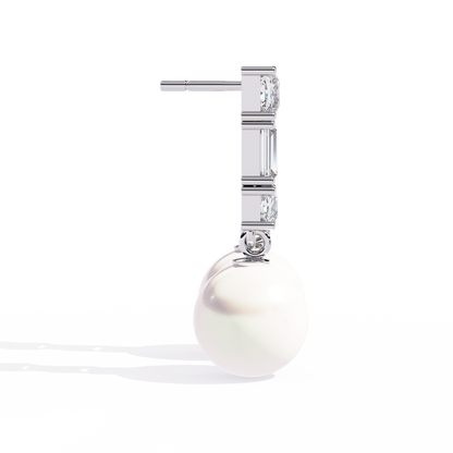 Luminara Princess & Baguette Pearl Drop Lab Grown Diamond Earrings