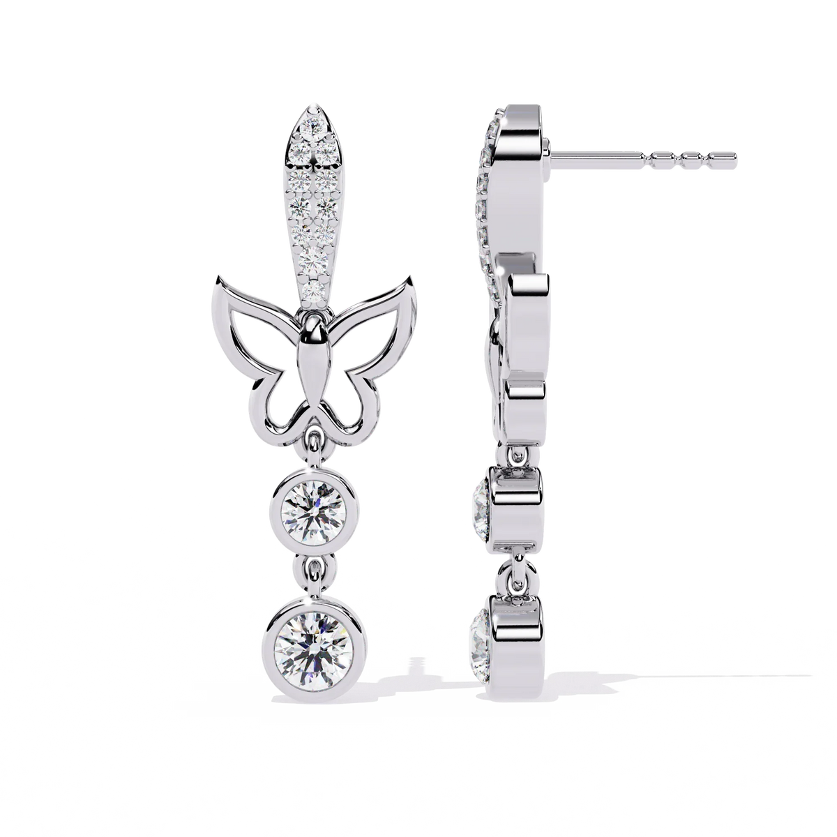 Papillon Sparkle Bezel Butterfly Lab Grown Diamond Drop Earrings - Ophiratbf