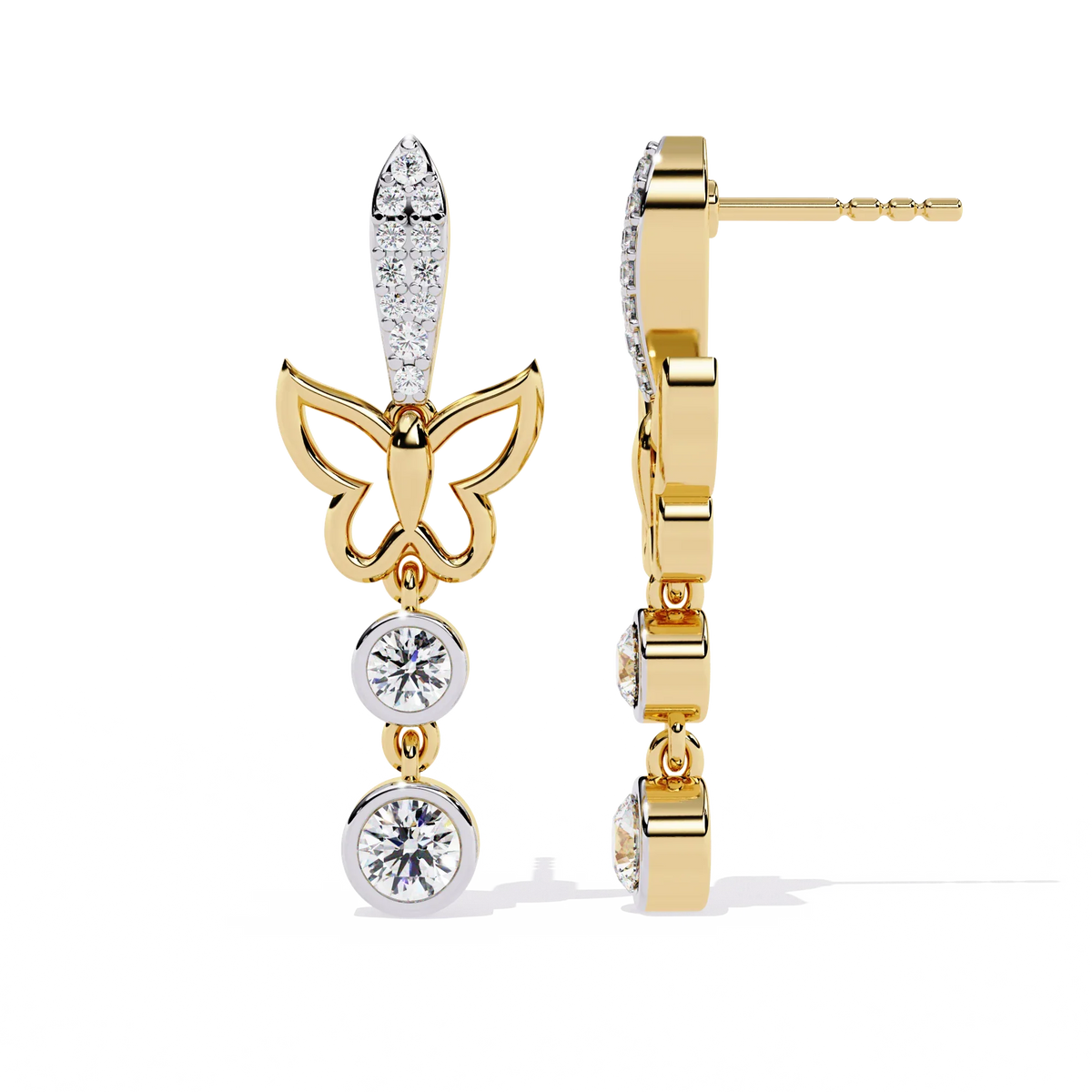Papillon Sparkle Bezel Butterfly Lab Grown Diamond Drop Earrings - Ophiratbf