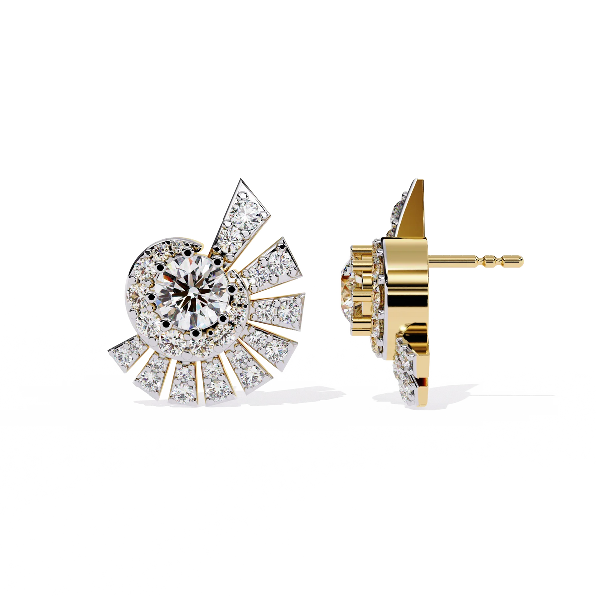 Radiant Art Deco Sunburst Lab Grown Diamond Studs - Ophiratbf