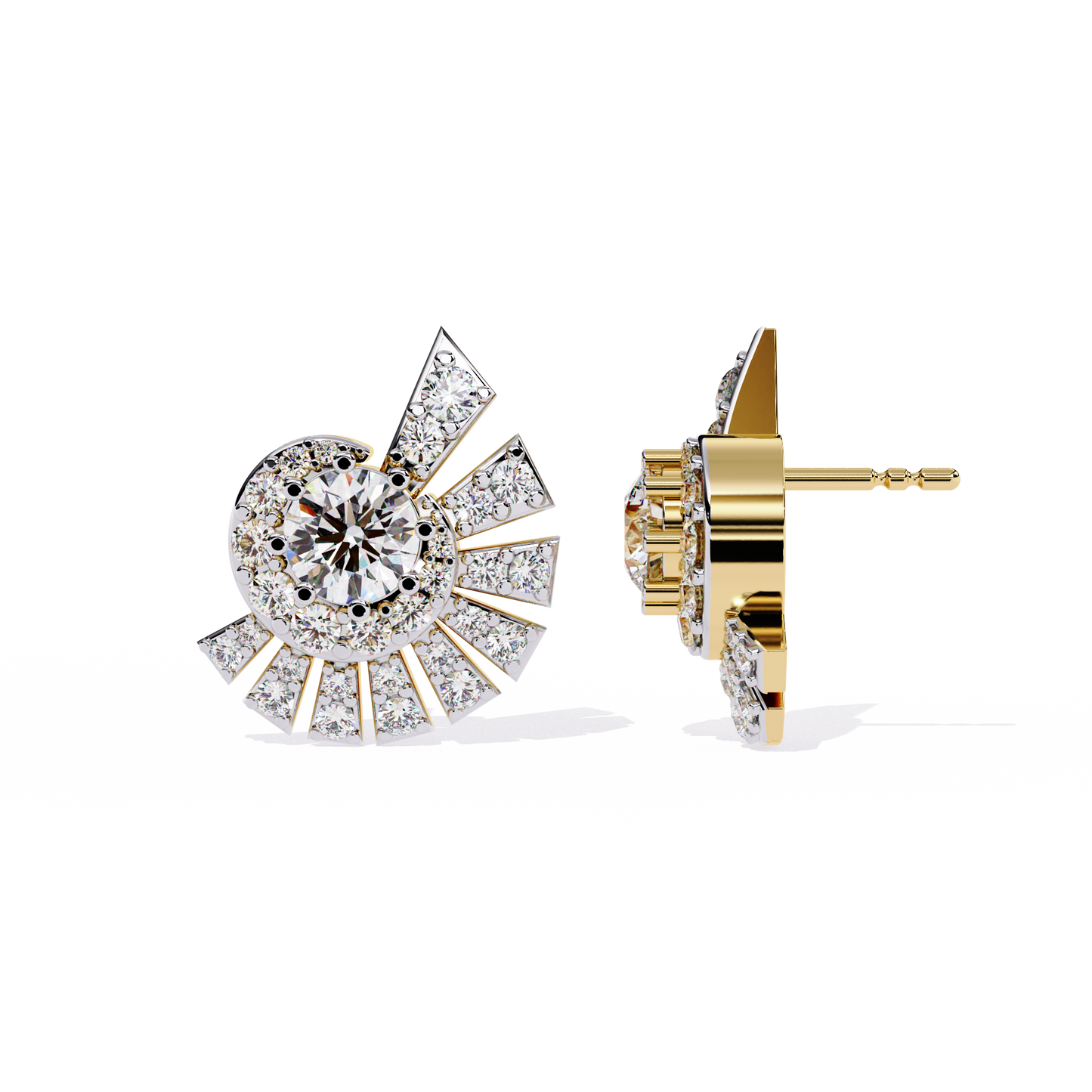 radiant art deco sunburst lab grown diamond studs