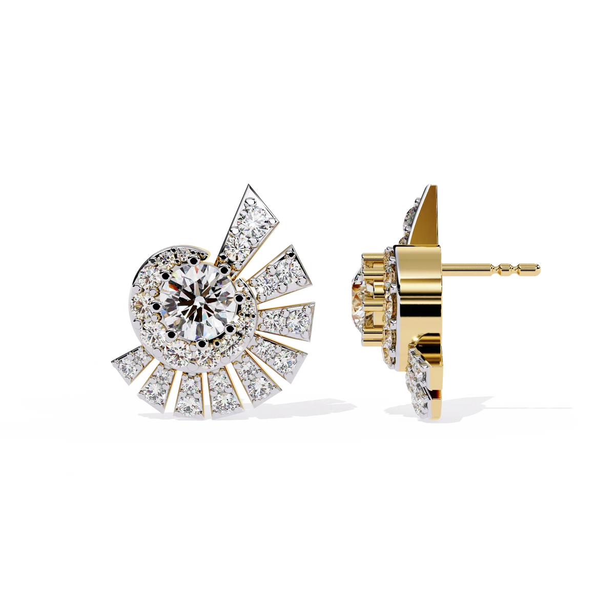 Radiant Art Deco Sunburst Lab Grown Diamond Studs - Ophiratbf