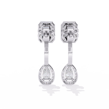 Grand Era Emerald & Pear Double Halo Lab Grown Diamond Drop Earrings
