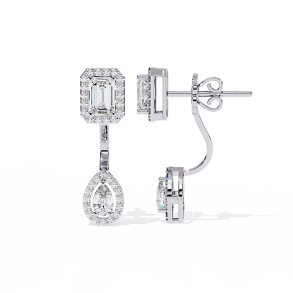 Grand Era Emerald & Pear Double Halo Lab Grown Diamond Drop Earrings