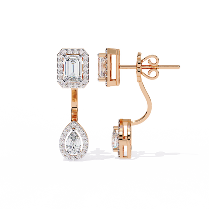 Grand Era Emerald & Pear Double Halo Lab Grown Diamond Drop Earrings