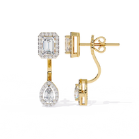 Grand Era Emerald & Pear Double Halo Lab Grown Diamond Drop Earrings - Ophiratbf