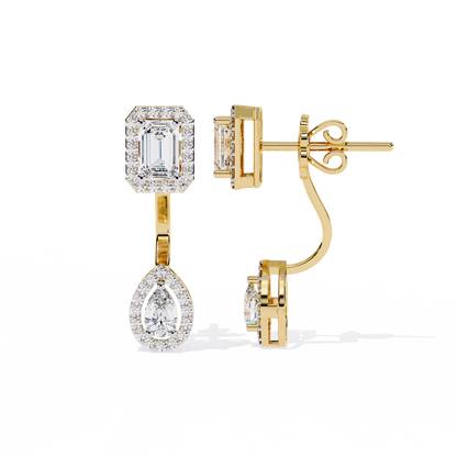 Grand Era Emerald & Pear Double Halo Lab Grown Diamond Drop Earrings