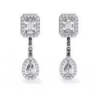Grand Era Emerald & Pear Double Halo Lab Grown Diamond Drop Earrings - Ophiratbf