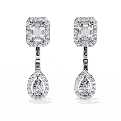 Grand Era Emerald & Pear Double Halo Lab Grown Diamond Drop Earrings