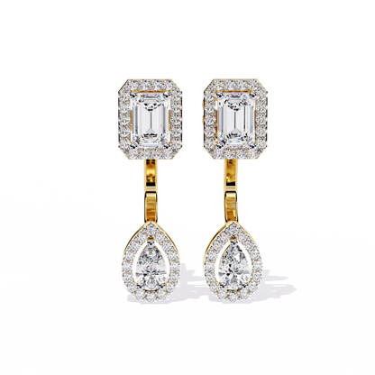 Grand Era Emerald & Pear Double Halo Lab Grown Diamond Drop Earrings