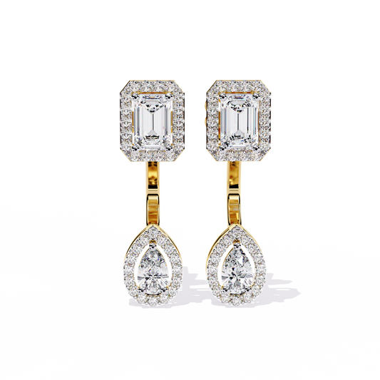 Grand Era Emerald & Pear Double Halo Lab Grown Diamond Drop Earrings