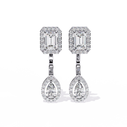 Grand Era Emerald & Pear Double Halo Lab Grown Diamond Drop Earrings