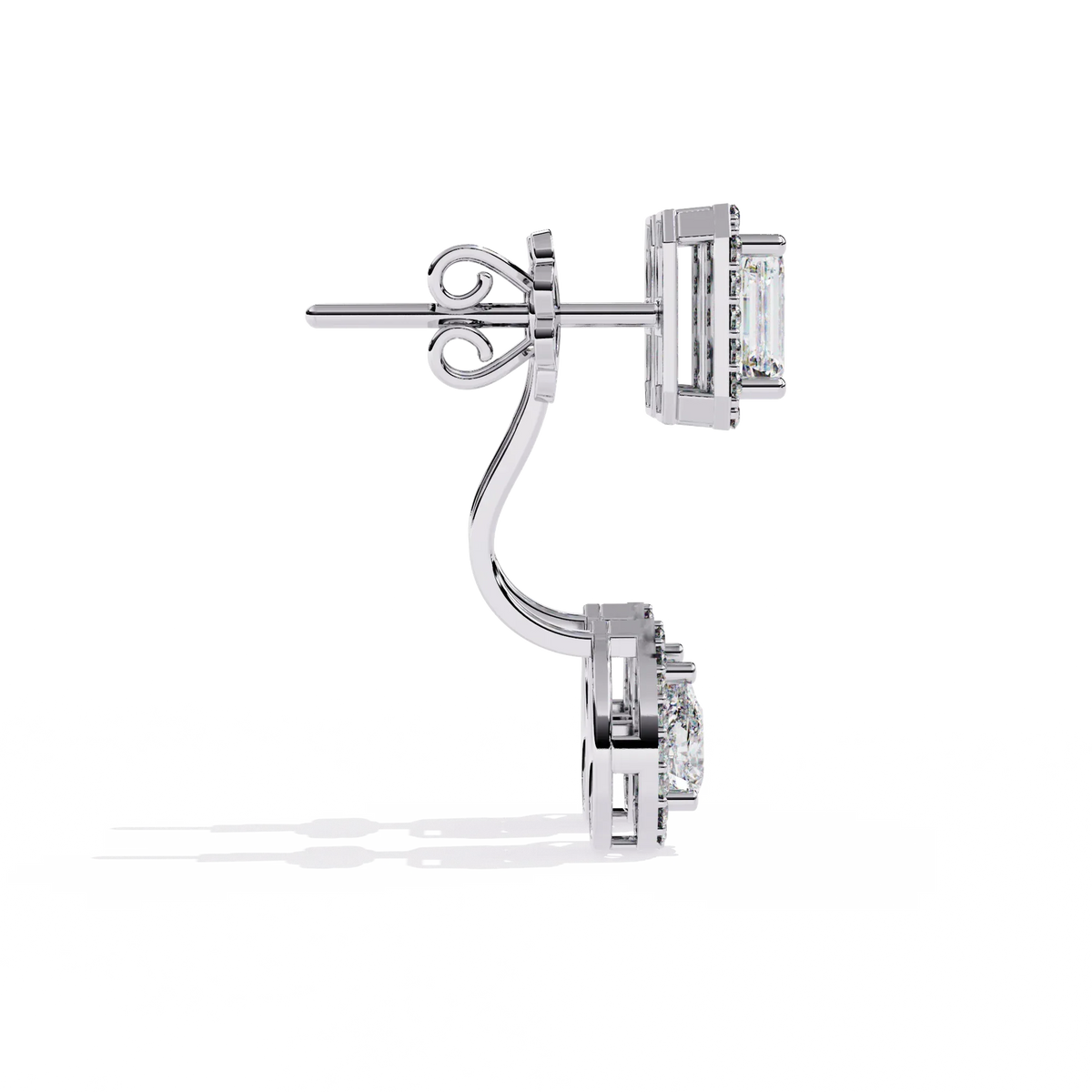 Grand Era Emerald & Pear Double Halo Lab Grown Diamond Drop Earrings - Ophiratbf