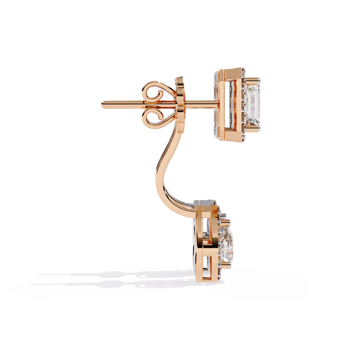 Grand Era Emerald & Pear Double Halo Lab Grown Diamond Drop Earrings - Ophiratbf