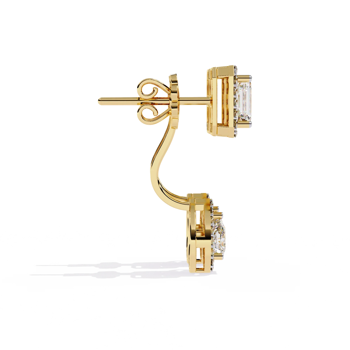 Grand Era Emerald & Pear Double Halo Lab Grown Diamond Drop Earrings - Ophiratbf