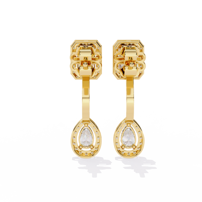 Grand Era Emerald & Pear Double Halo Lab Grown Diamond Drop Earrings