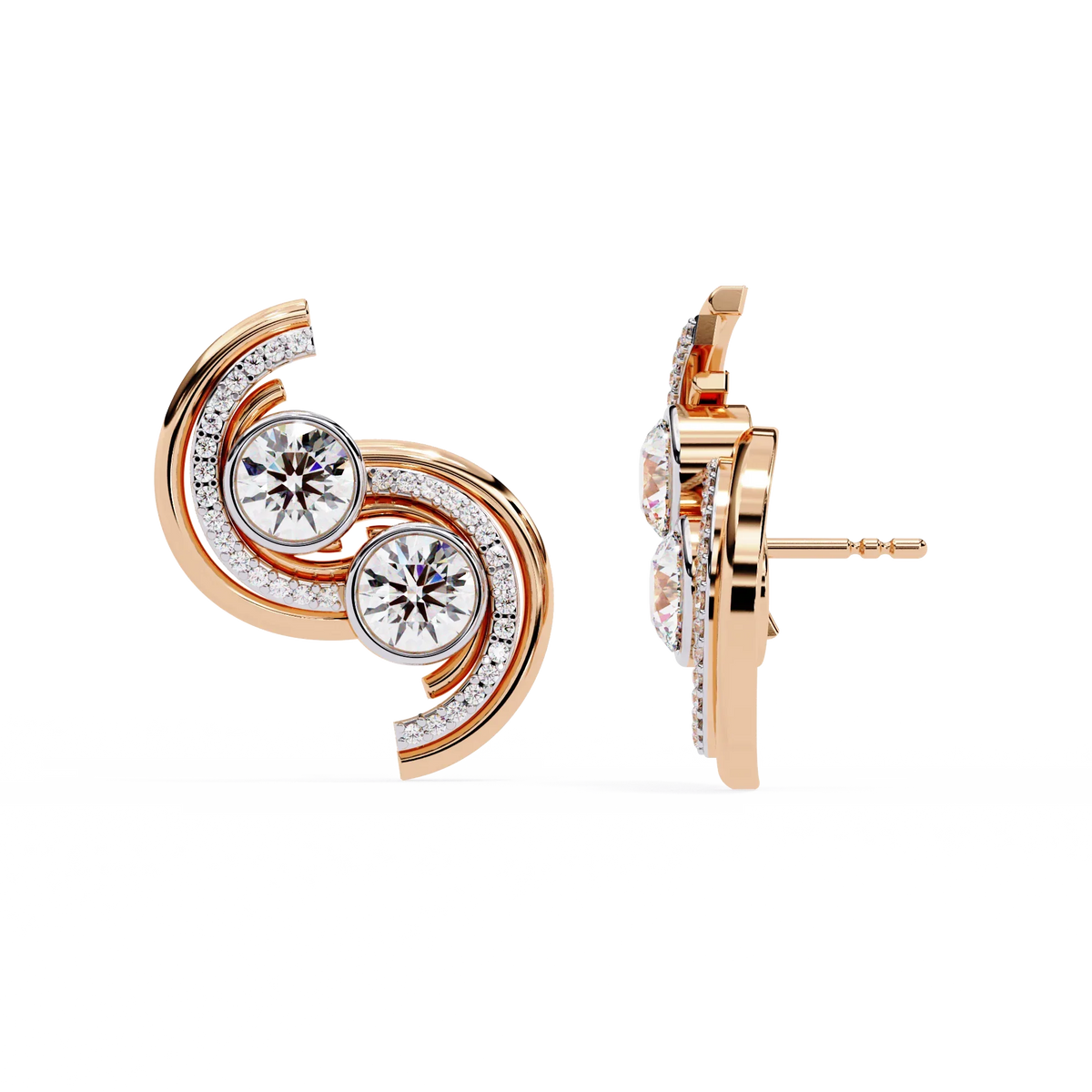 Duet Swirl Double Bezel Lab Grown Diamond Studs - Ophiratbf