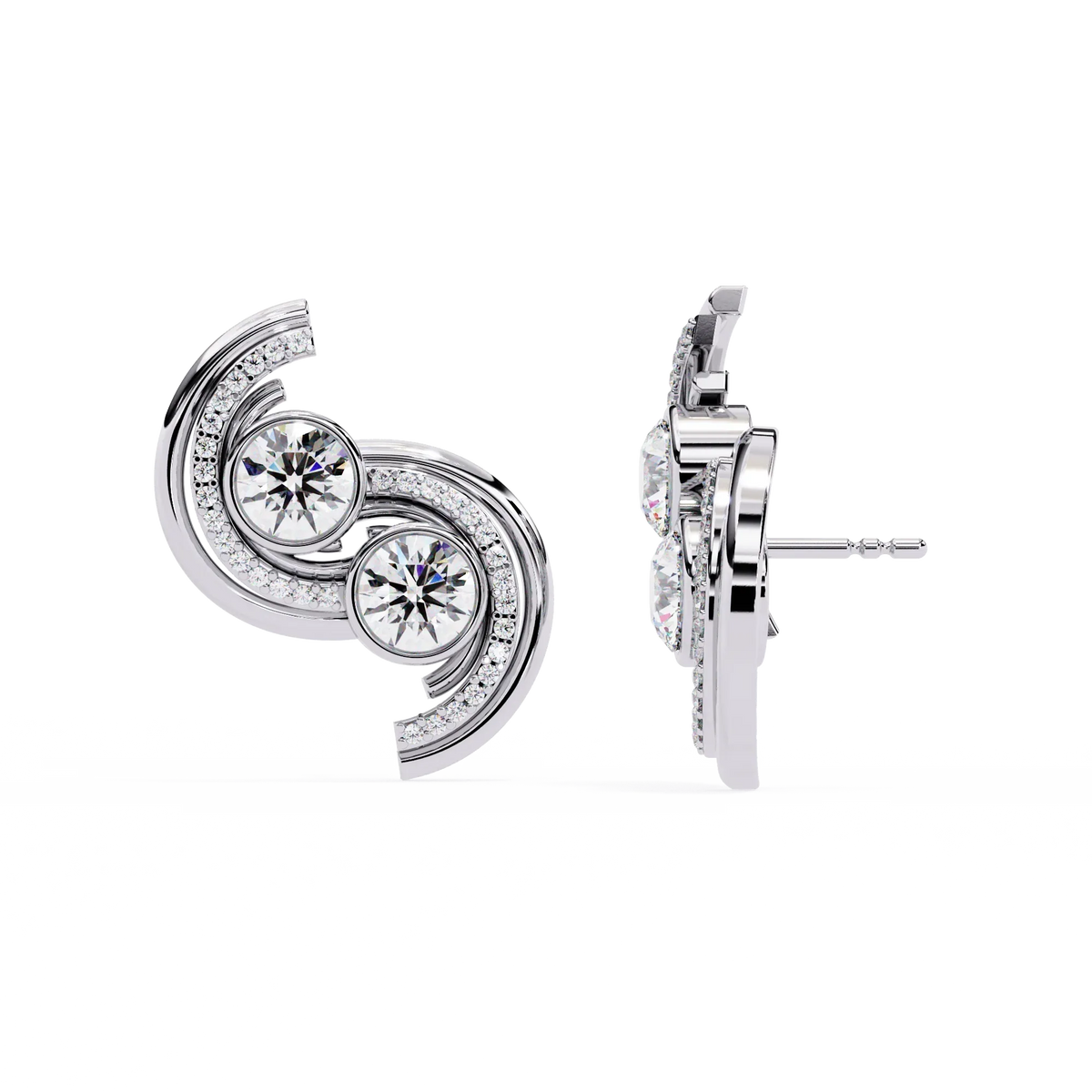 Duet Swirl Double Bezel Lab Grown Diamond Studs - Ophiratbf