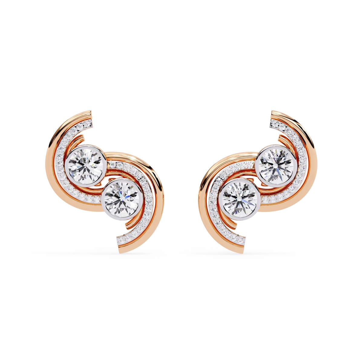Duet Swirl Double Bezel Lab Grown Diamond Studs - Ophiratbf
