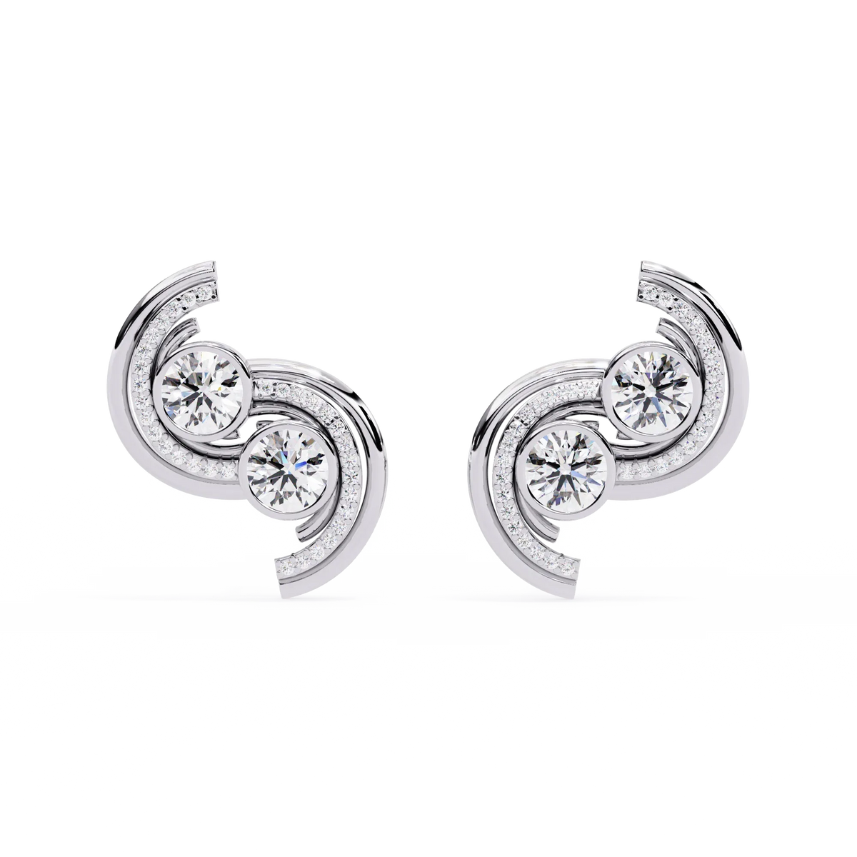 Duet Swirl Double Bezel Lab Grown Diamond Studs - Ophiratbf