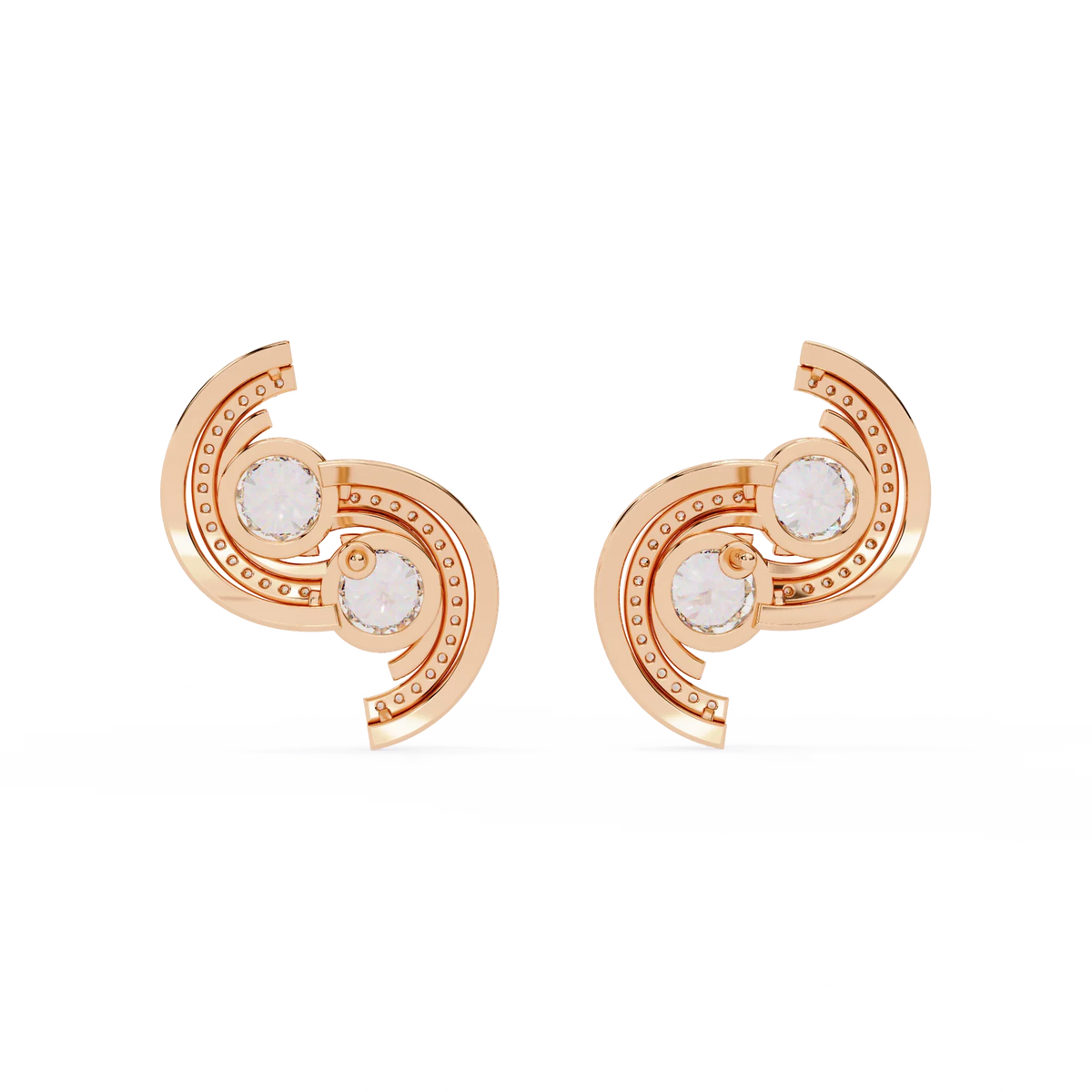 Duet Swirl Double Bezel Lab Grown Diamond Studs - Ophiratbf