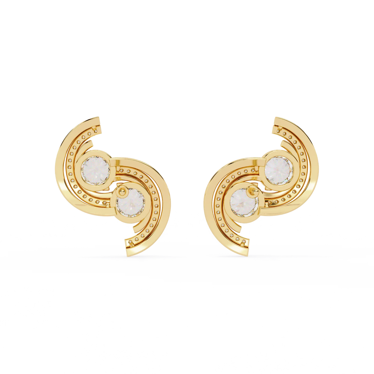 Duet Swirl Double Bezel Lab Grown Diamond Studs - Ophiratbf