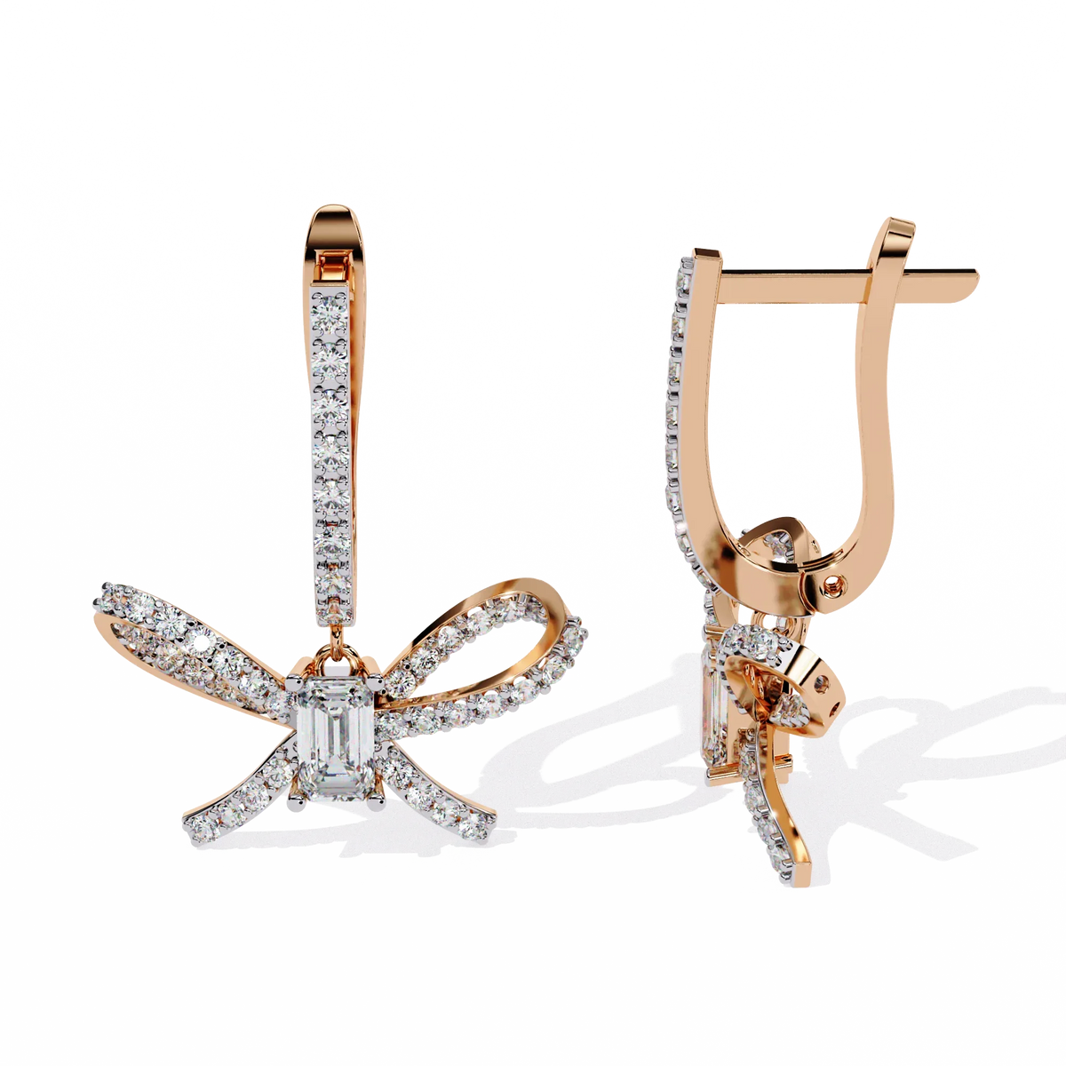 Celestine Bow Drop Emerald Lab Grown Diamond Earrings - Ophiratbf