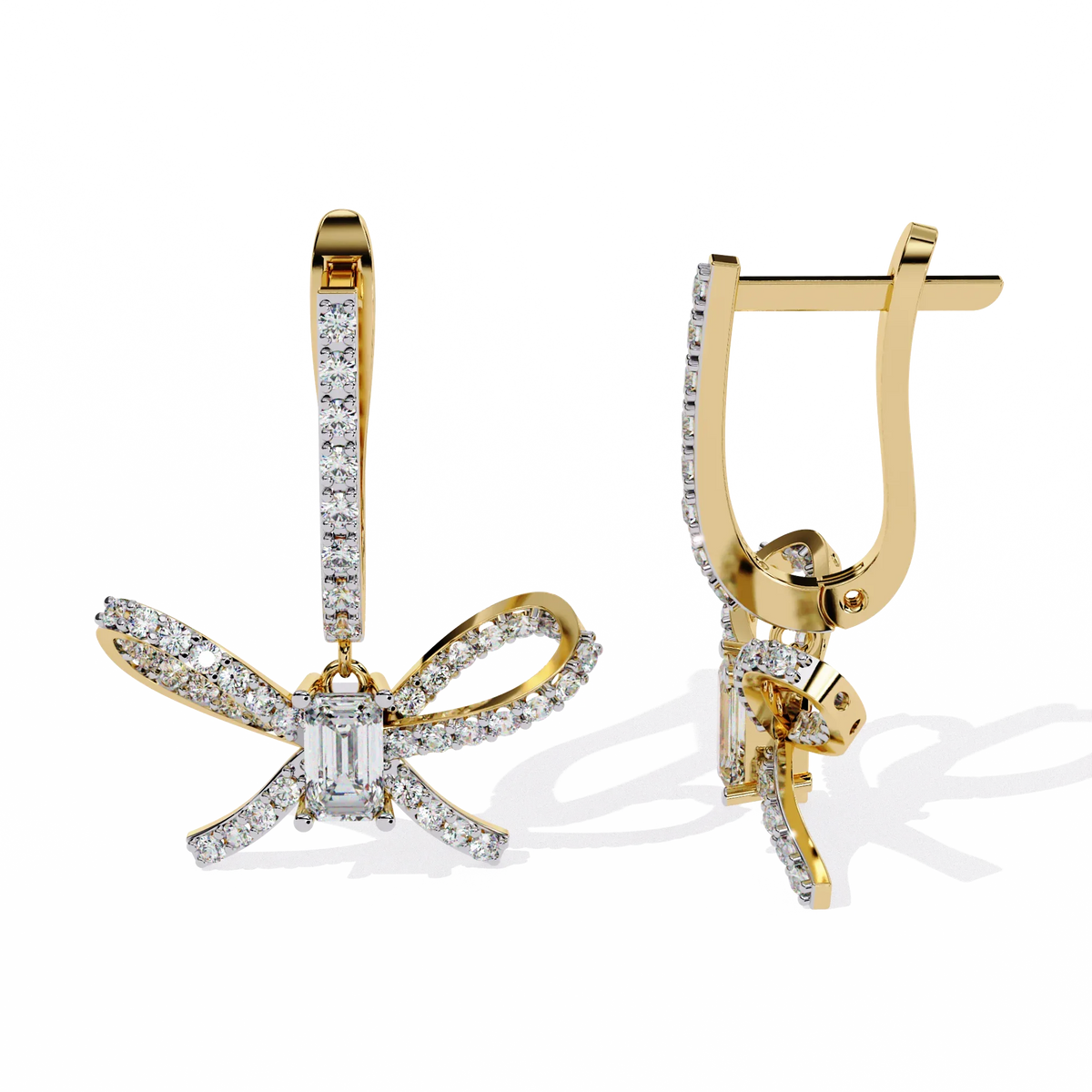 Celestine Bow Drop Emerald Lab Grown Diamond Earrings - Ophiratbf