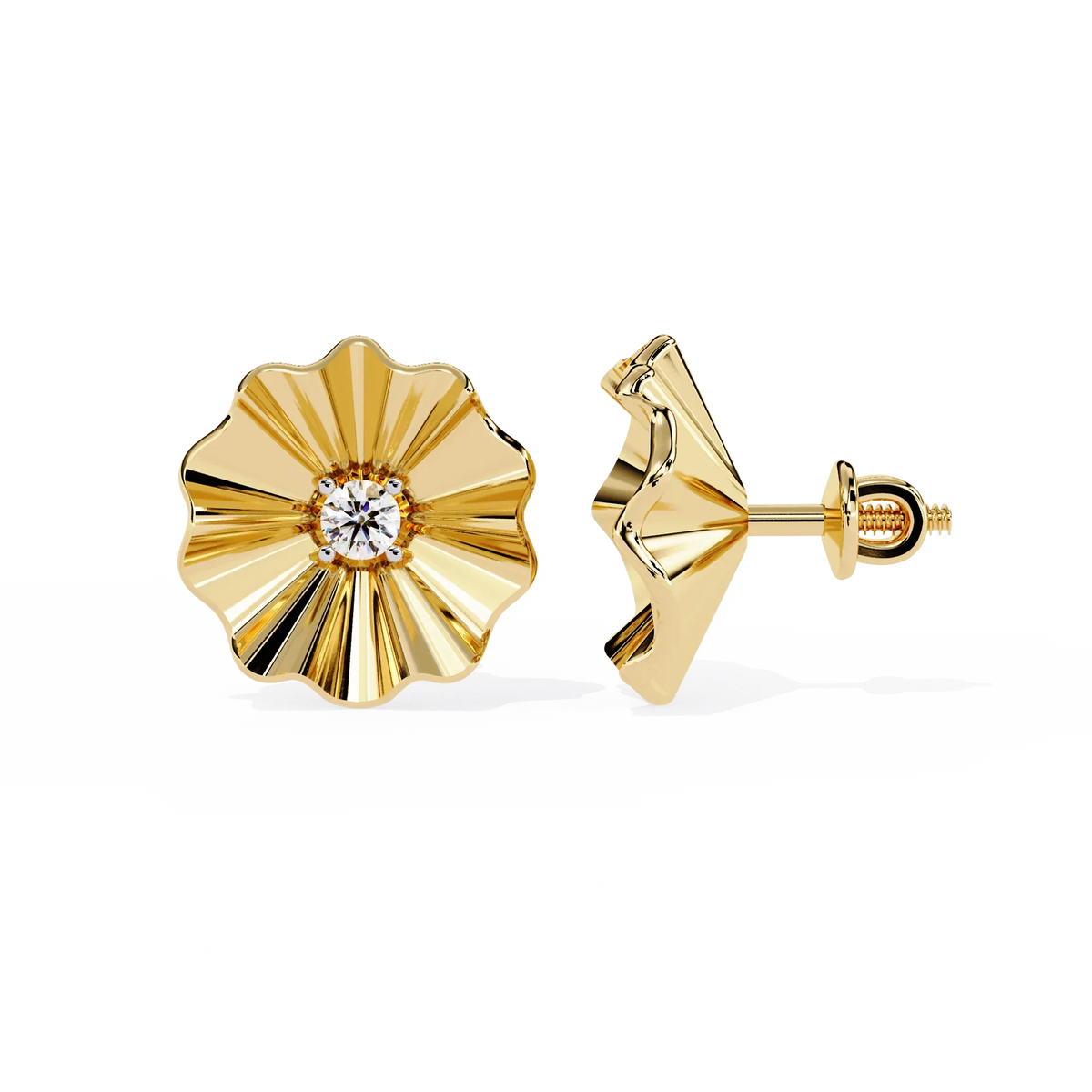 Aurora Fluted Gold Flower Lab Grown Diamond Studs - Ophiratbf