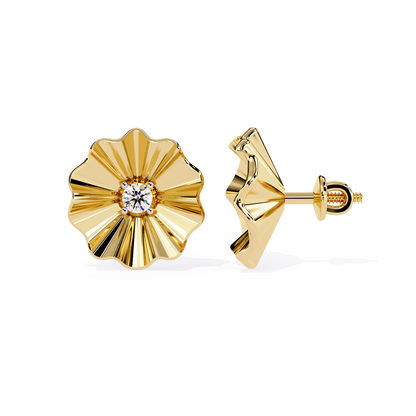 Aurora Fluted Gold Flower Lab Grown Diamond Studs