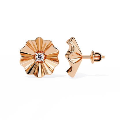 Aurora Fluted Gold Flower Lab Grown Diamond Studs