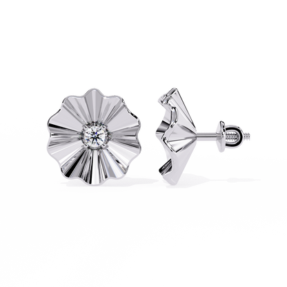 Aurora Fluted Gold Flower Lab Grown Diamond Studs